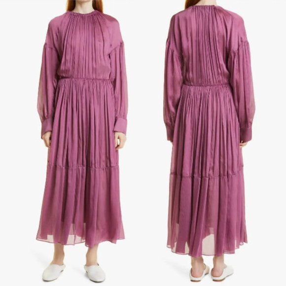 Vince | Dresses | Vince Pleated Long Sleeve Silk Maxi Dress | Poshmark